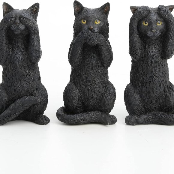 Other - 4 Inch Black Kittens Hear Speak See No Evil Resin Figurine Miniature